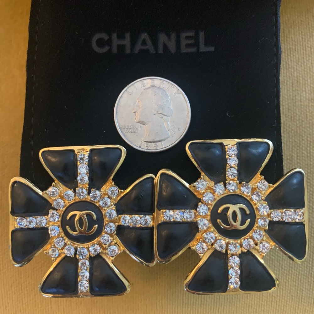 Vintage Chanel Gold & Crystal Post Earrings - Picture 2 of 7